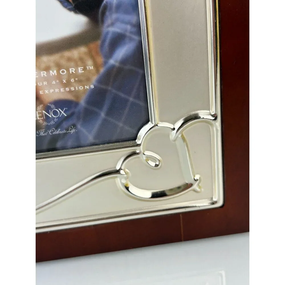 Lenox Forevermore Bookshelf Photo Album Wood Silver Tone Hearts Storage READ